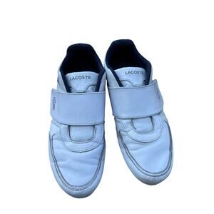 Lacoste Strap Shoes Mens 9 White Navy Leather Preppy Sneakers Trainers